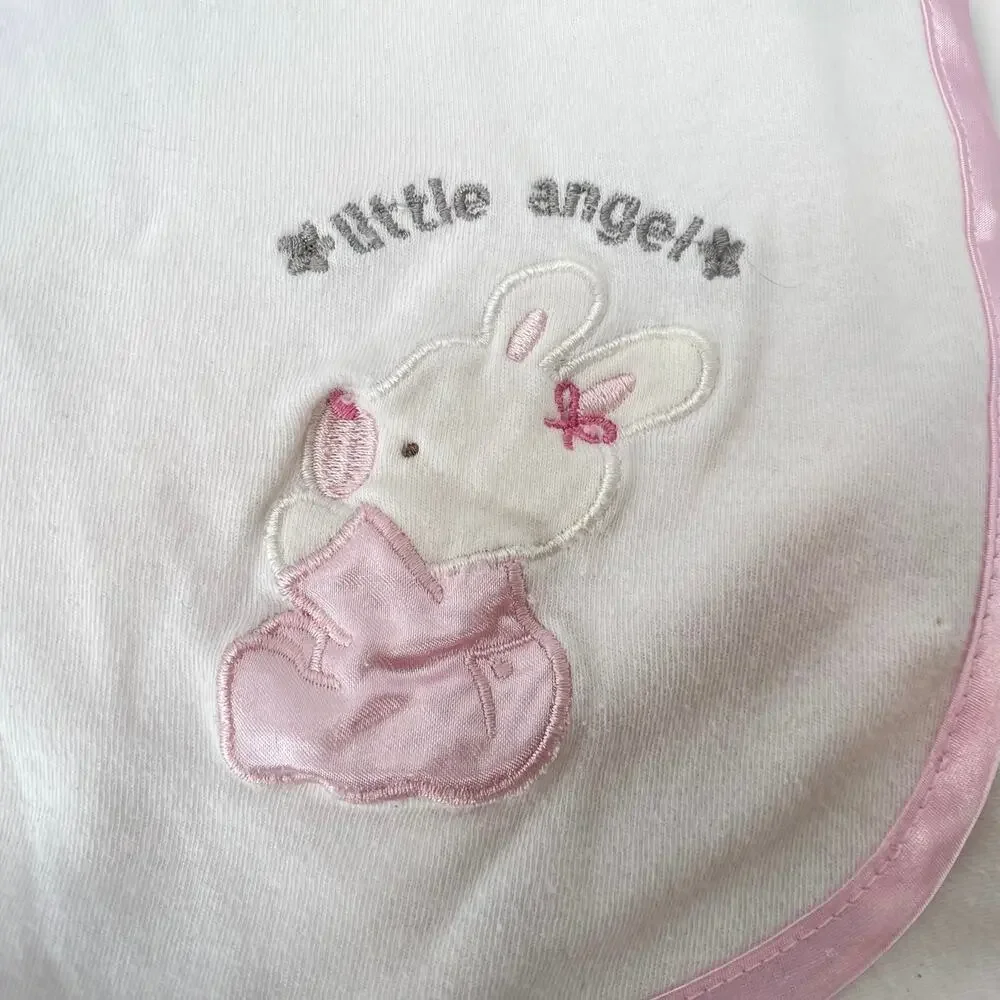 Vintage Bon Bebe Pink Satin Bunny Rabbit Little Angel 100% Cotton Baby Blanket